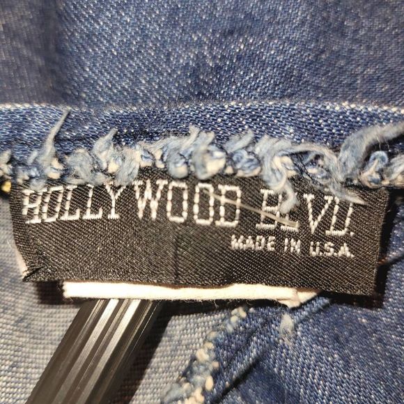 Vintage 80s Hollywood Blvd Denim Jean Fitted Ruffle Dress - Picture 6 of 9